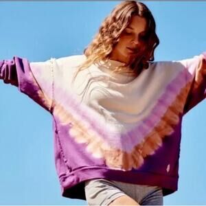 Free People Movement Ombre Tie-Dye Metti Crew Sweatshirt Purple Lounge Chamoix S